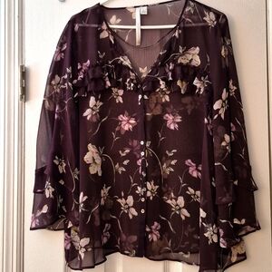 Lauren Conrad Purple Floral Blouse